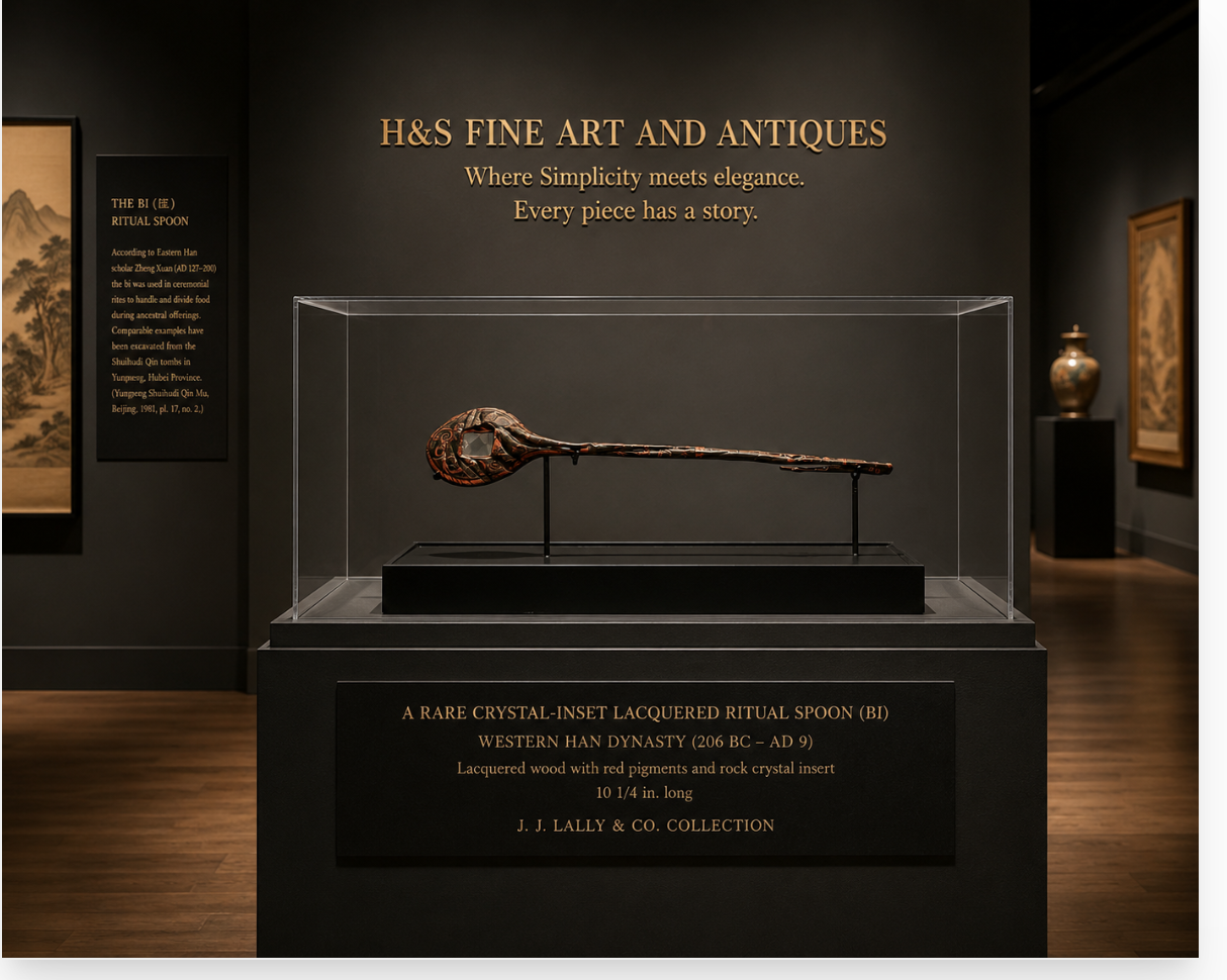 A Rare Crystal-Inland Red and Black Lacquered Ritual Spoon. Han Dynasty