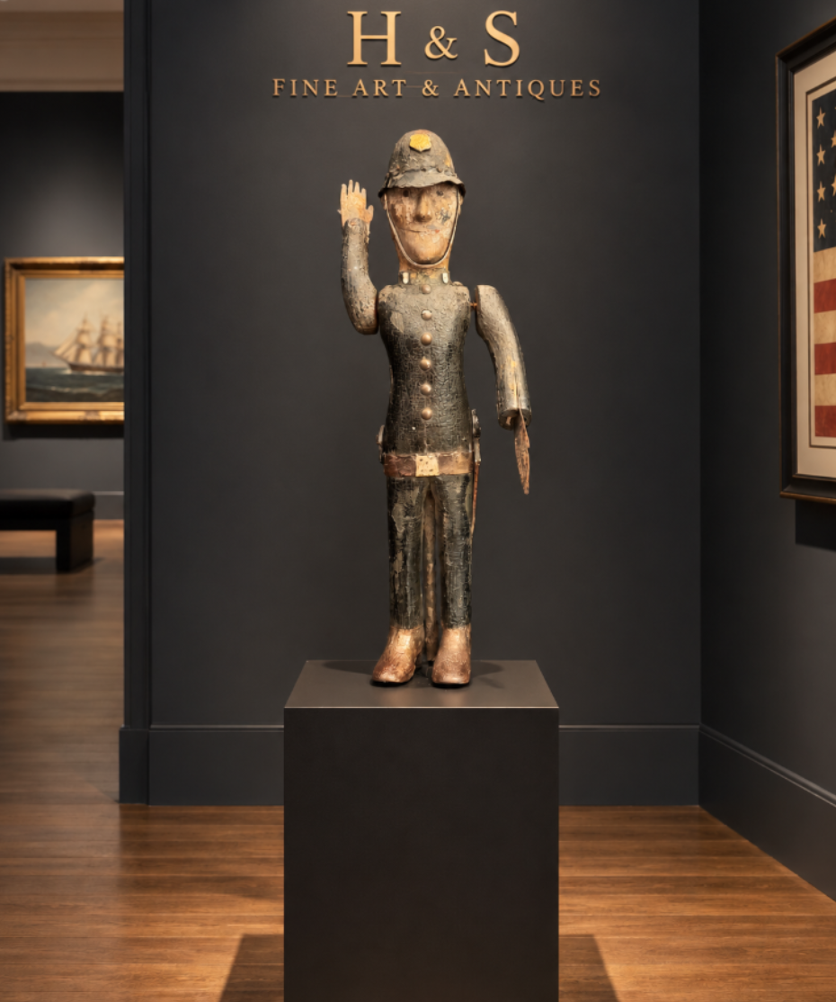 Carved Polychrome Wood and Sheet-Metal Whirligig of a Policeman American, probably circa 1880–1900