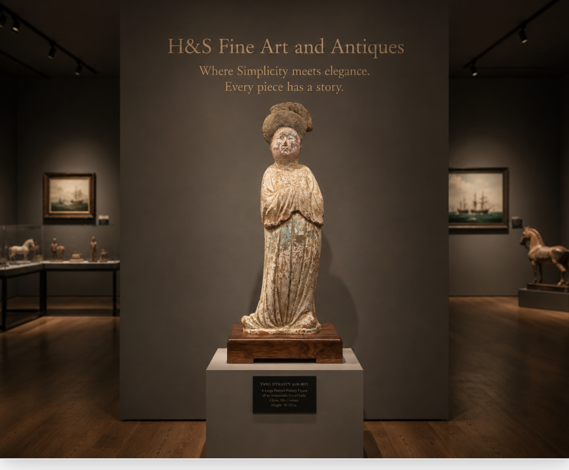 A Large painted pottery Tomb Figure of Corpulent Lady Tang Dynasty