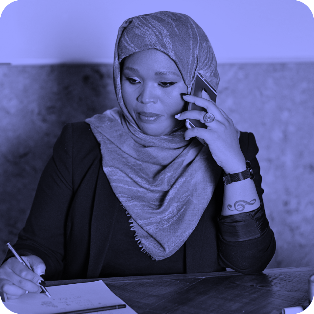Black Muslim Woman on the Phone, Black healthcare and wellness