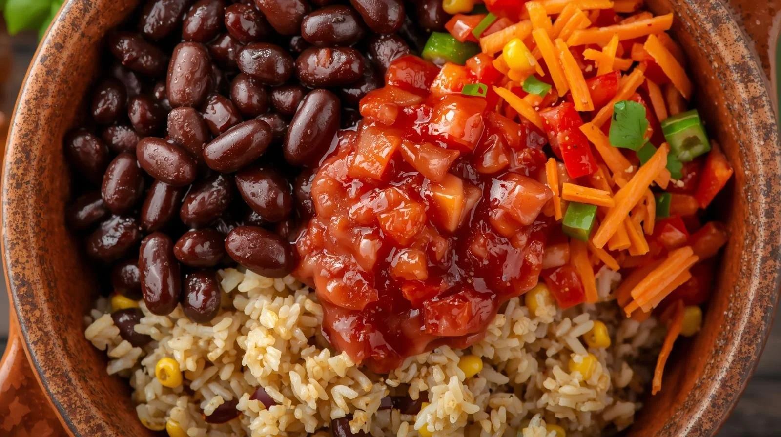 bowl filled with 1 cup black beans + 1 cup brown rice + vegetables + salsa.jpg