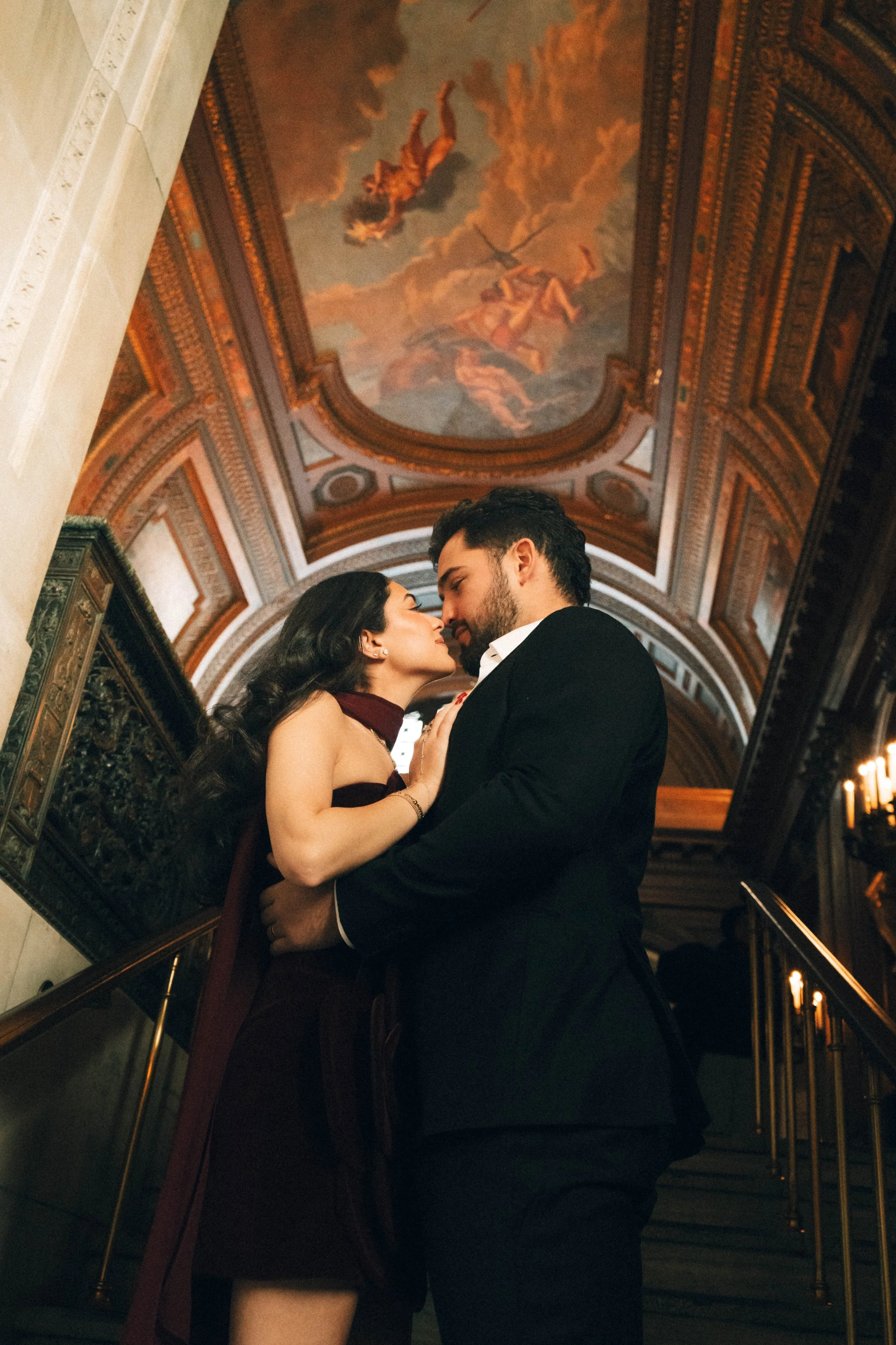 Engagement Photoshoot at New York City Public Library with Captured by Yosi. Elegant, Emotion-filled, romantic couple.