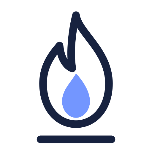 Icon of a flame with a blue water droplet inside.
