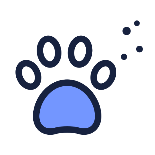 A blue paw print icon, symbolizing animals or pets, on a black background.