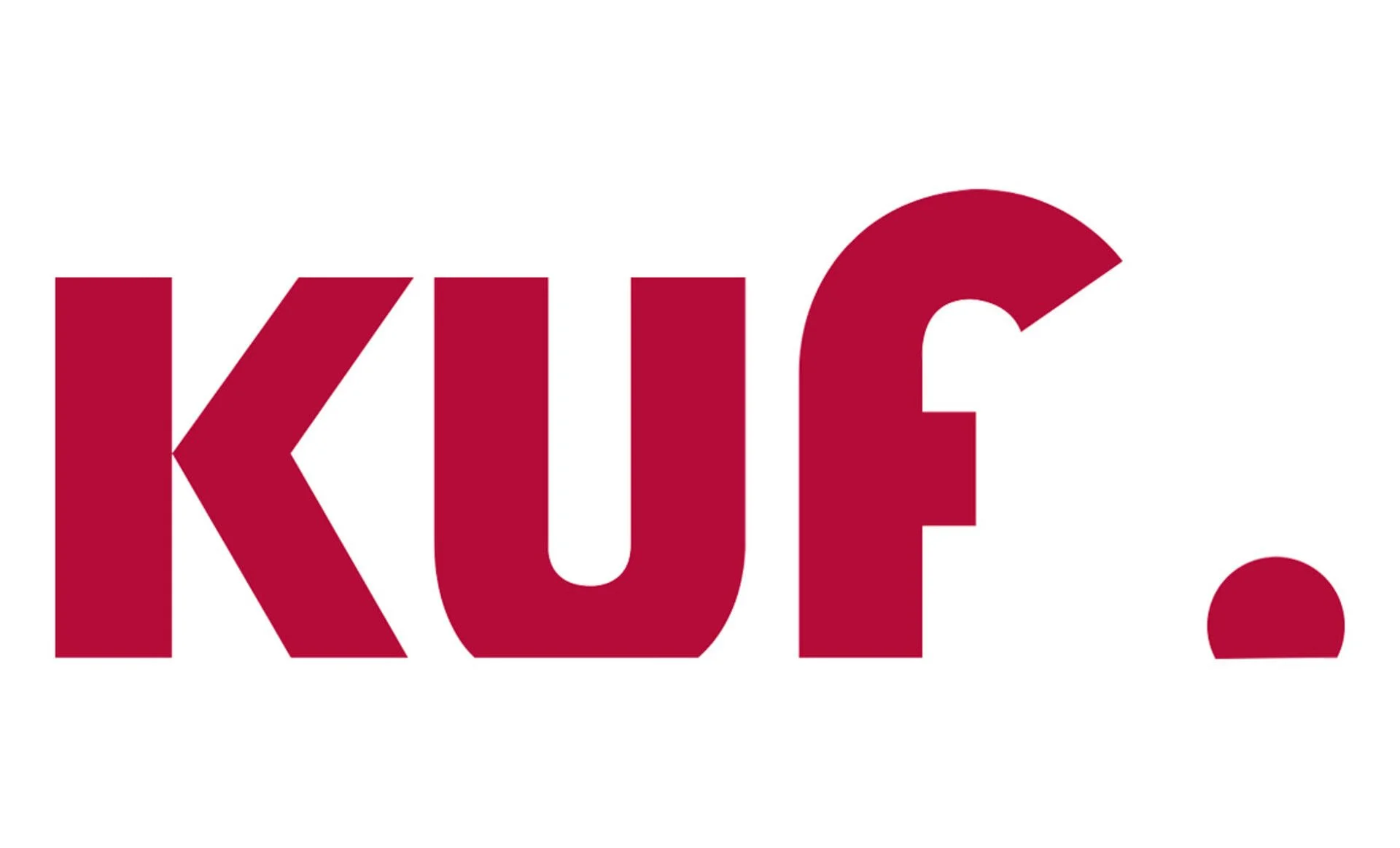 Das Bild zeigt einen stilisierten roten Text mit den Buchstaben 'KUF', gefolgt von einem Punkt, auf weißem Hintergrund.