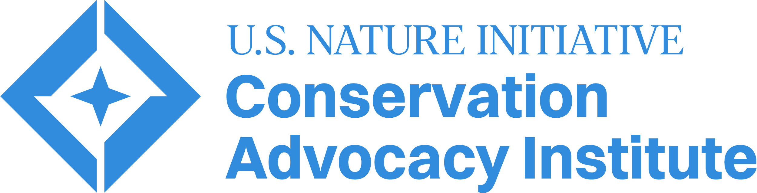 Logo of the U.S. Nature Initiative Conservation Advocacy Institute featuring a blue diamond shape with a star inside and blue text.