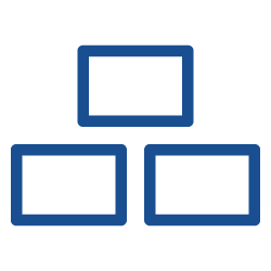 A diagram with three blue rectangular boxes connected in a hierarchy, with one box on top and two below it.