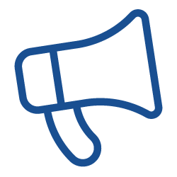 Outline of a megaphone in blue.