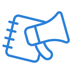 Icon of a notepad and a megaphone, representing communication or announcement.