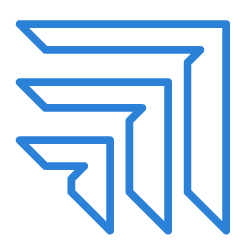 Stylized blue geometric arrow design with multiple layers.