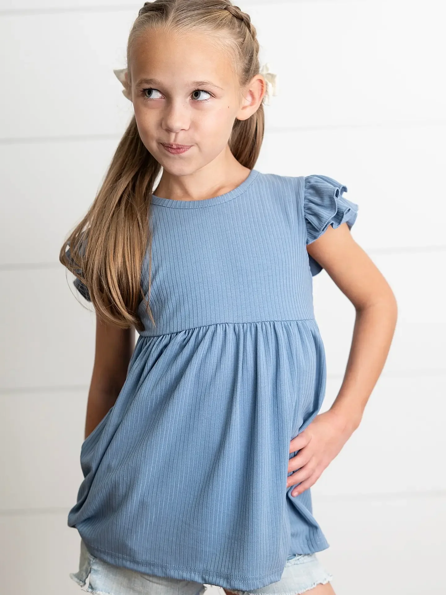 Dusty Blue Ruffle Top