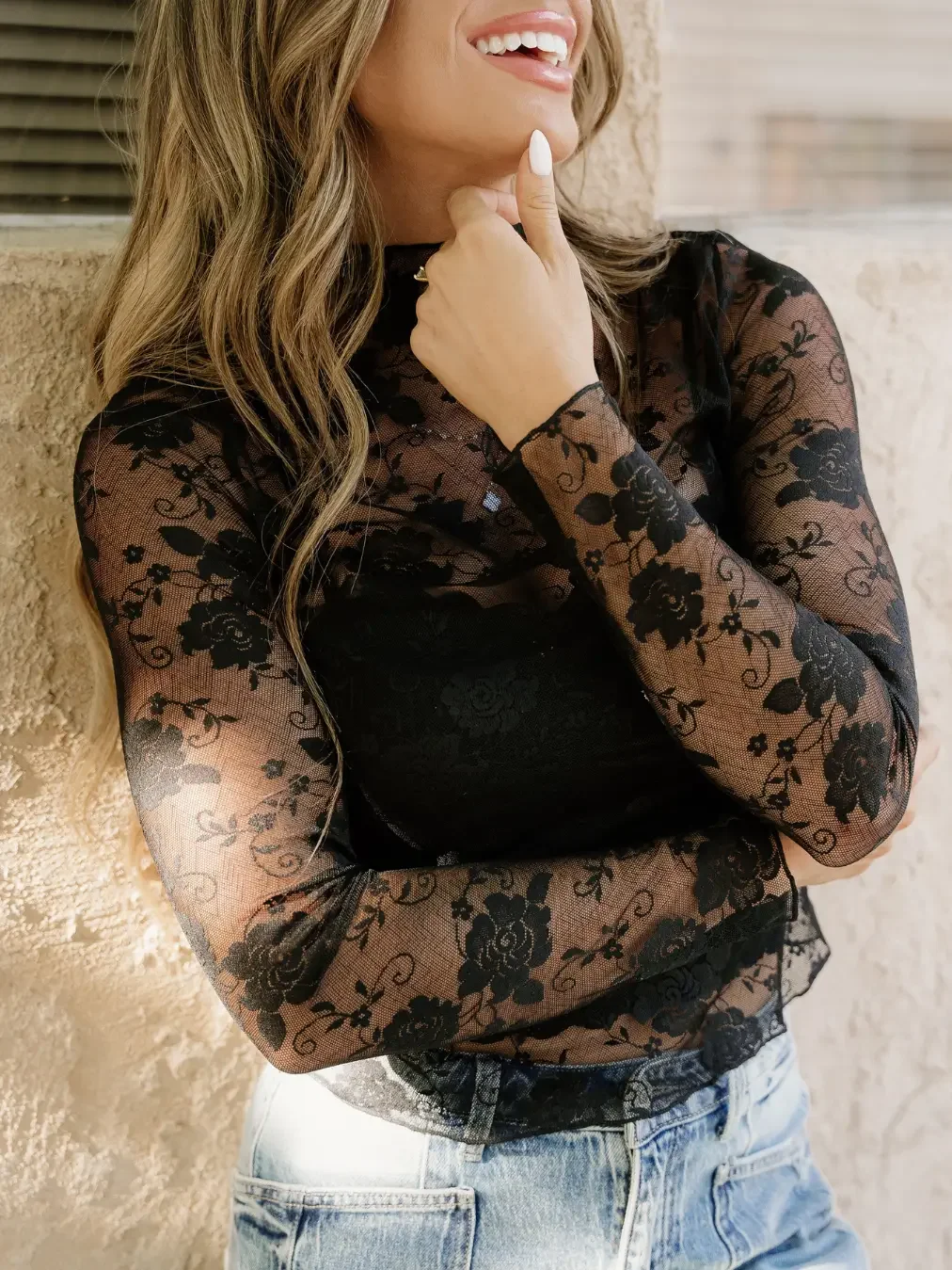 Black Mesh Lace Top