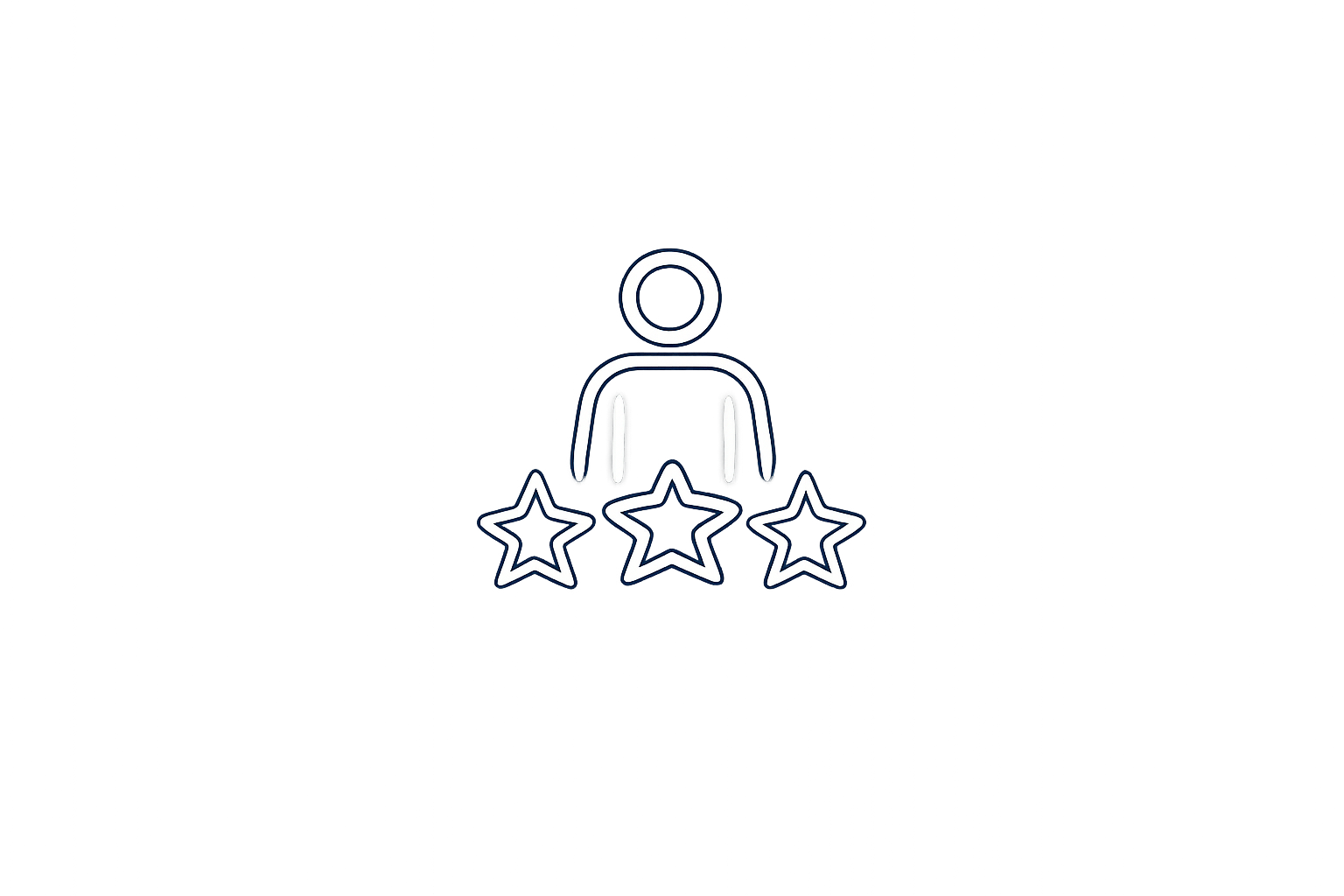 Icon of a person with three stars below, representing a rating or review.