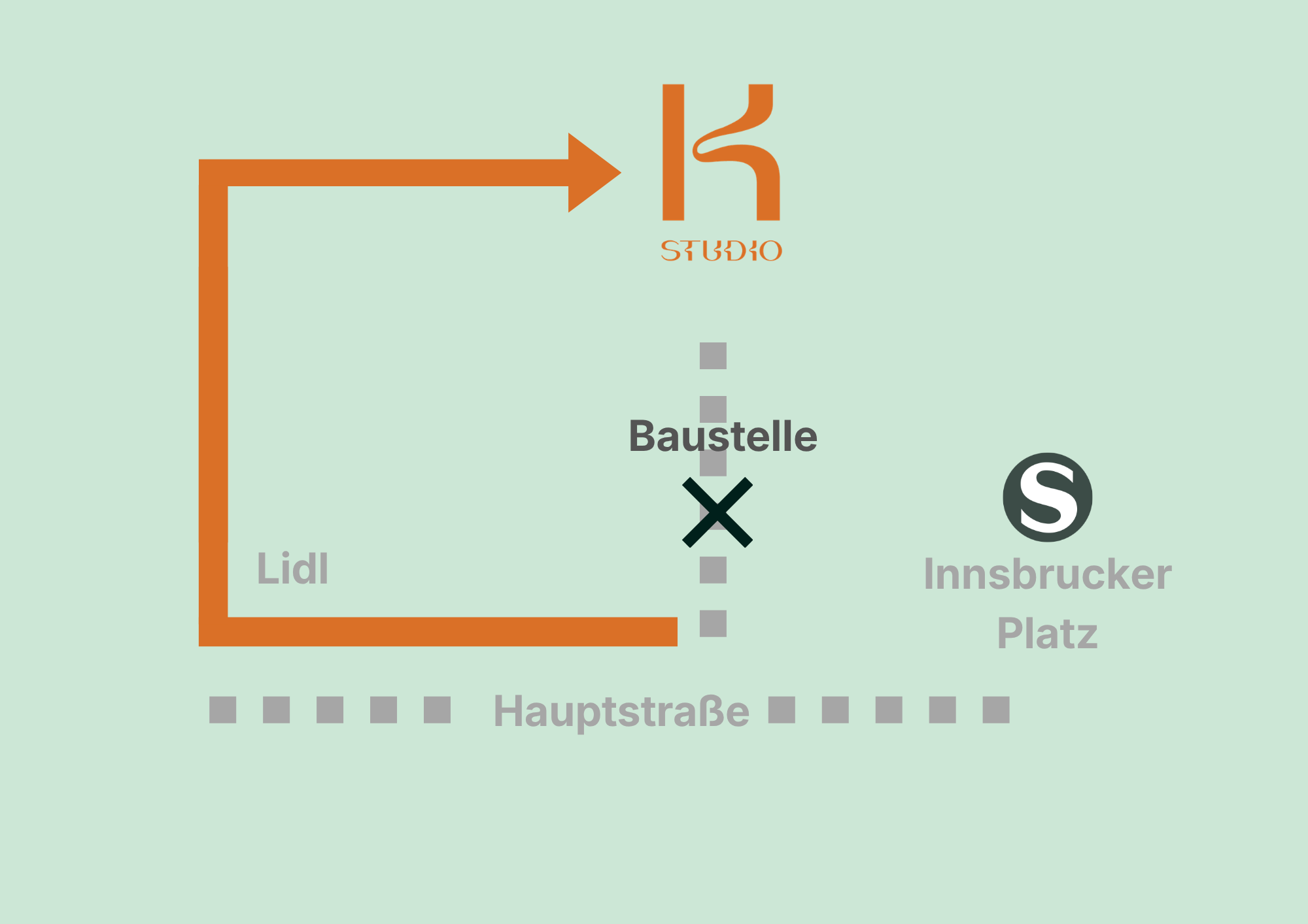 Ein Stadtplan mit Markierung der Baustelle zwischen Lidl und Hauptstraße.