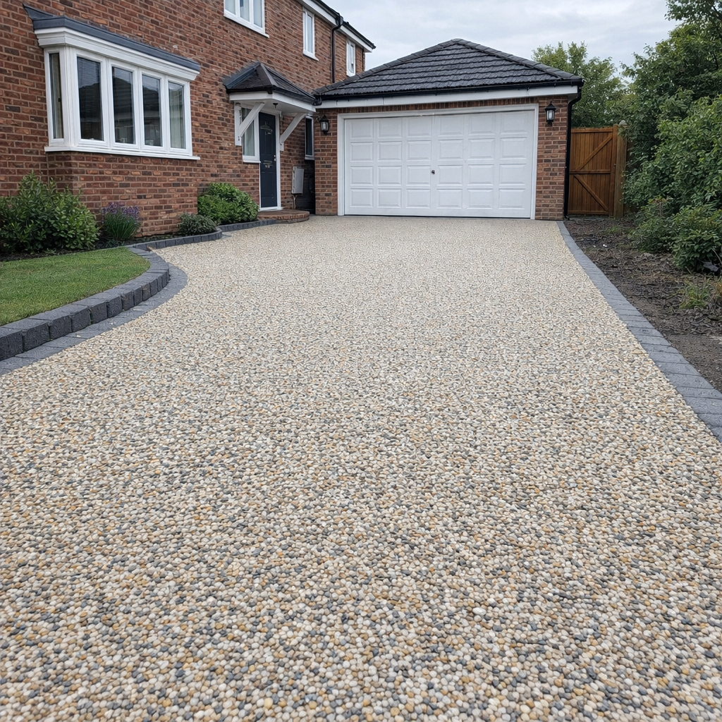 Resin bound driveway installation by Stroberi Paving in Farnham