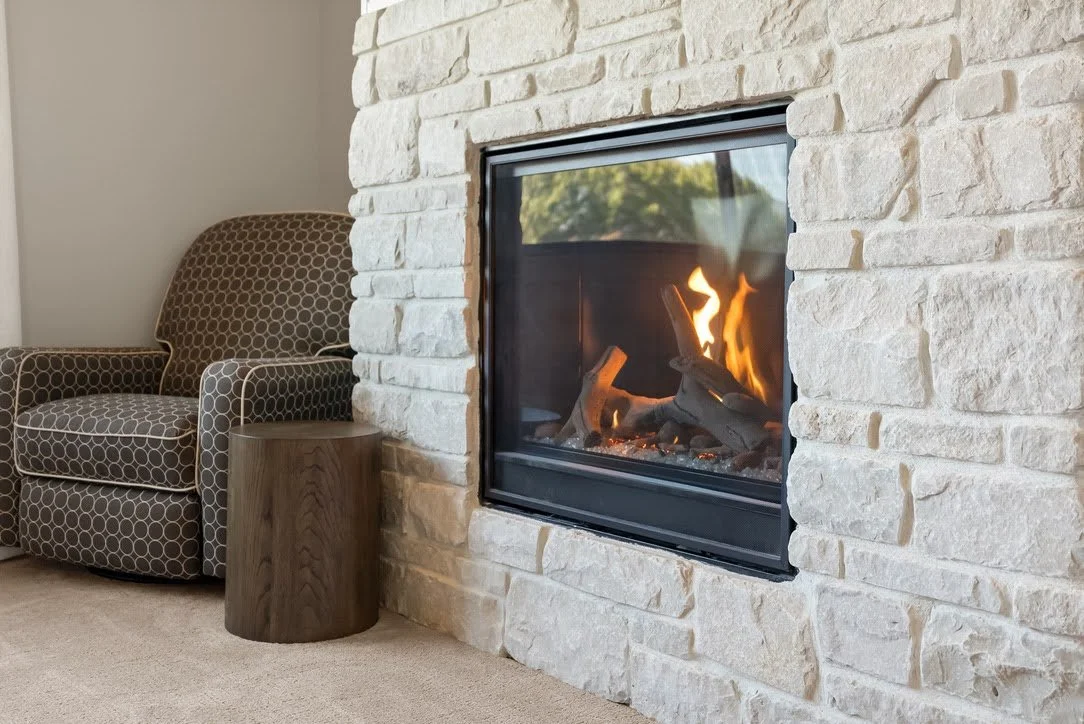 Gas Fireplace with Limestone