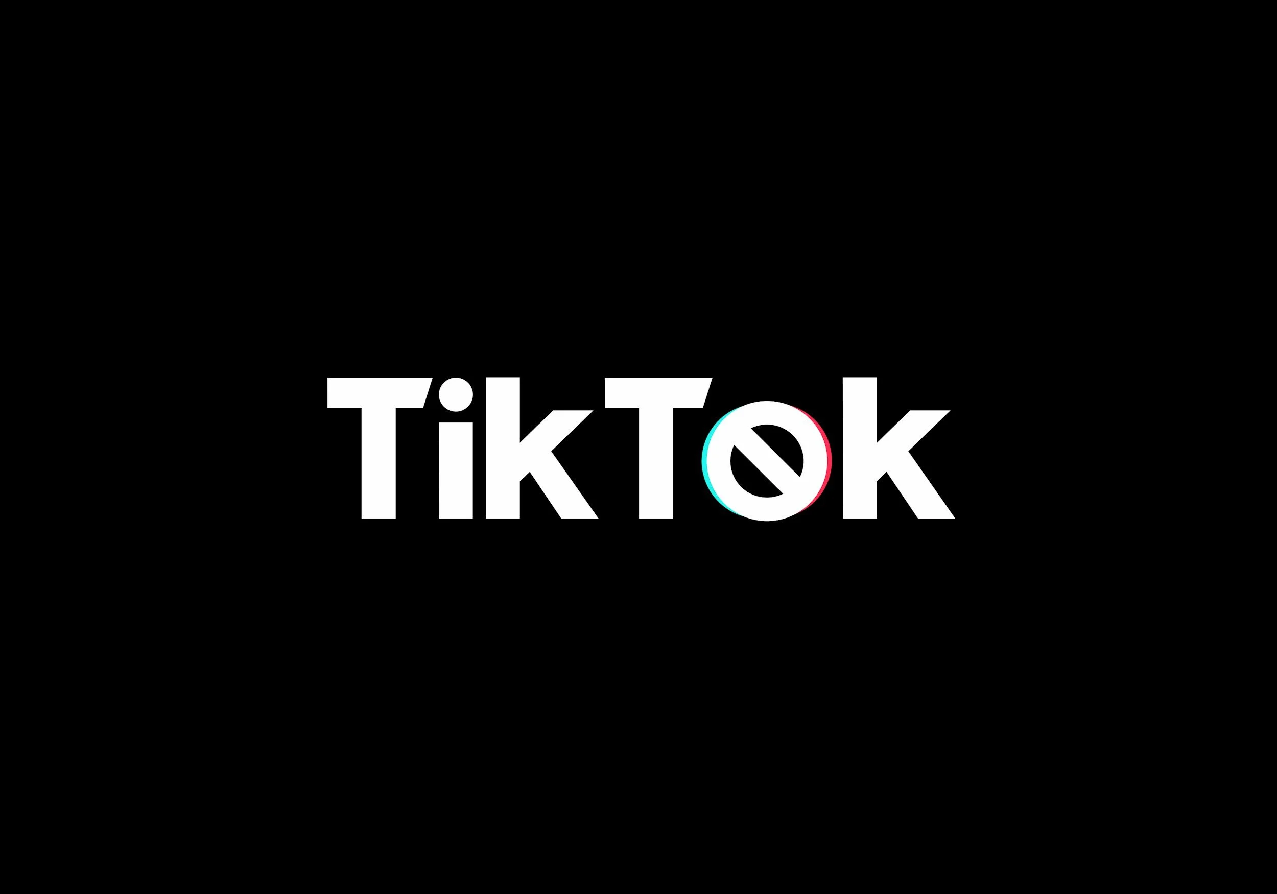 TikTok logo with a crossed-out symbol over the 'O' against a black background.