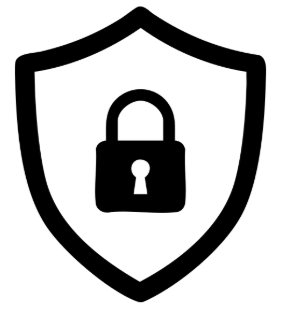 Shield with a padlock in the center, representing security.