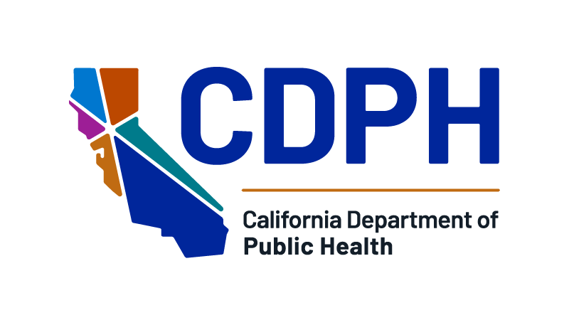 Logo of the California Department of Public Health featuring a stylized map of California with colorful sections and the acronym 'CDPH' next to it, with the full name beneath.