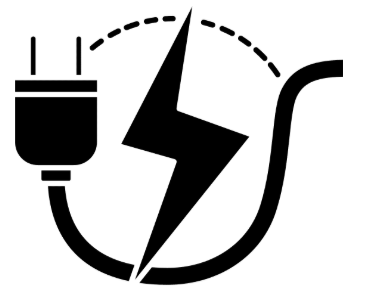 Electric utility plug and electrical power symbol combined in a single icon