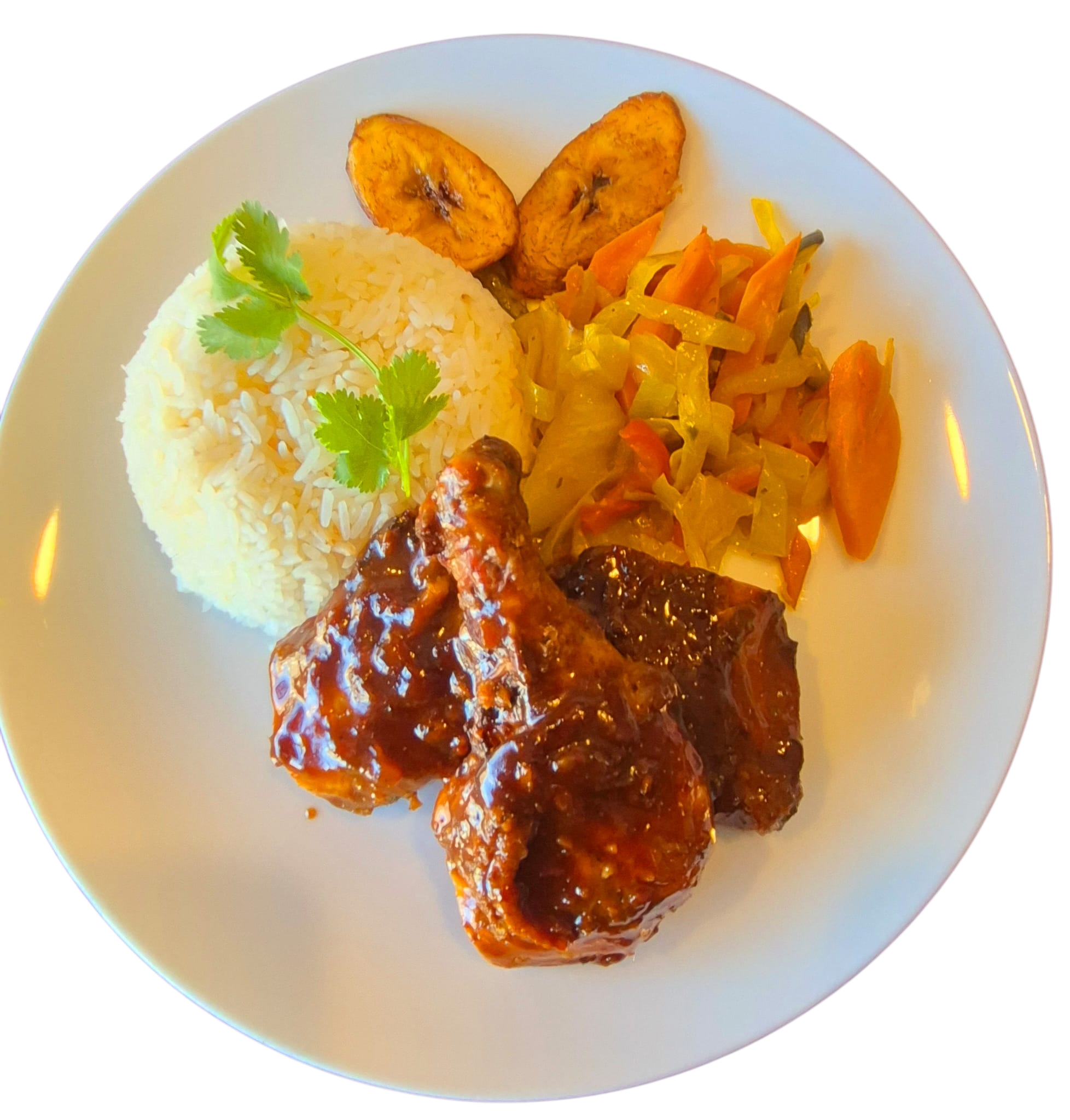 BBQ Chicken Served With Rice Peas & Coleslaw