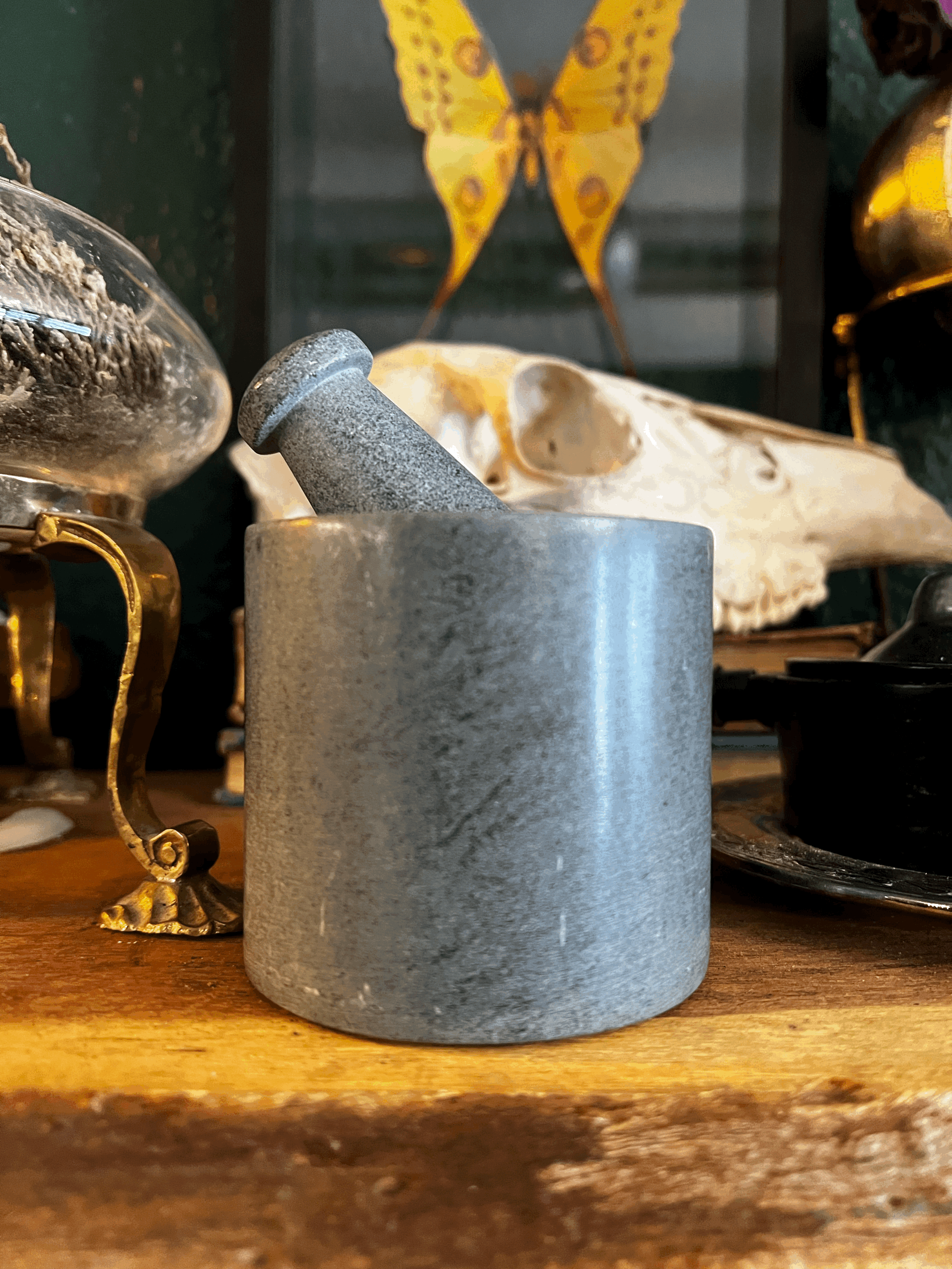 Grey Soap Stone Mortar & Pestle Round