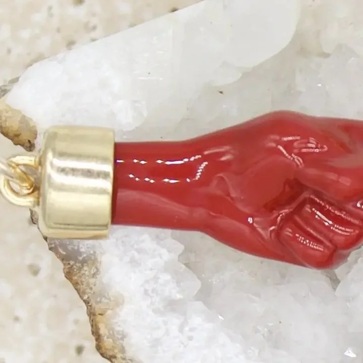 18K Gold Filled Enamel Figa Hand Pendant in Red