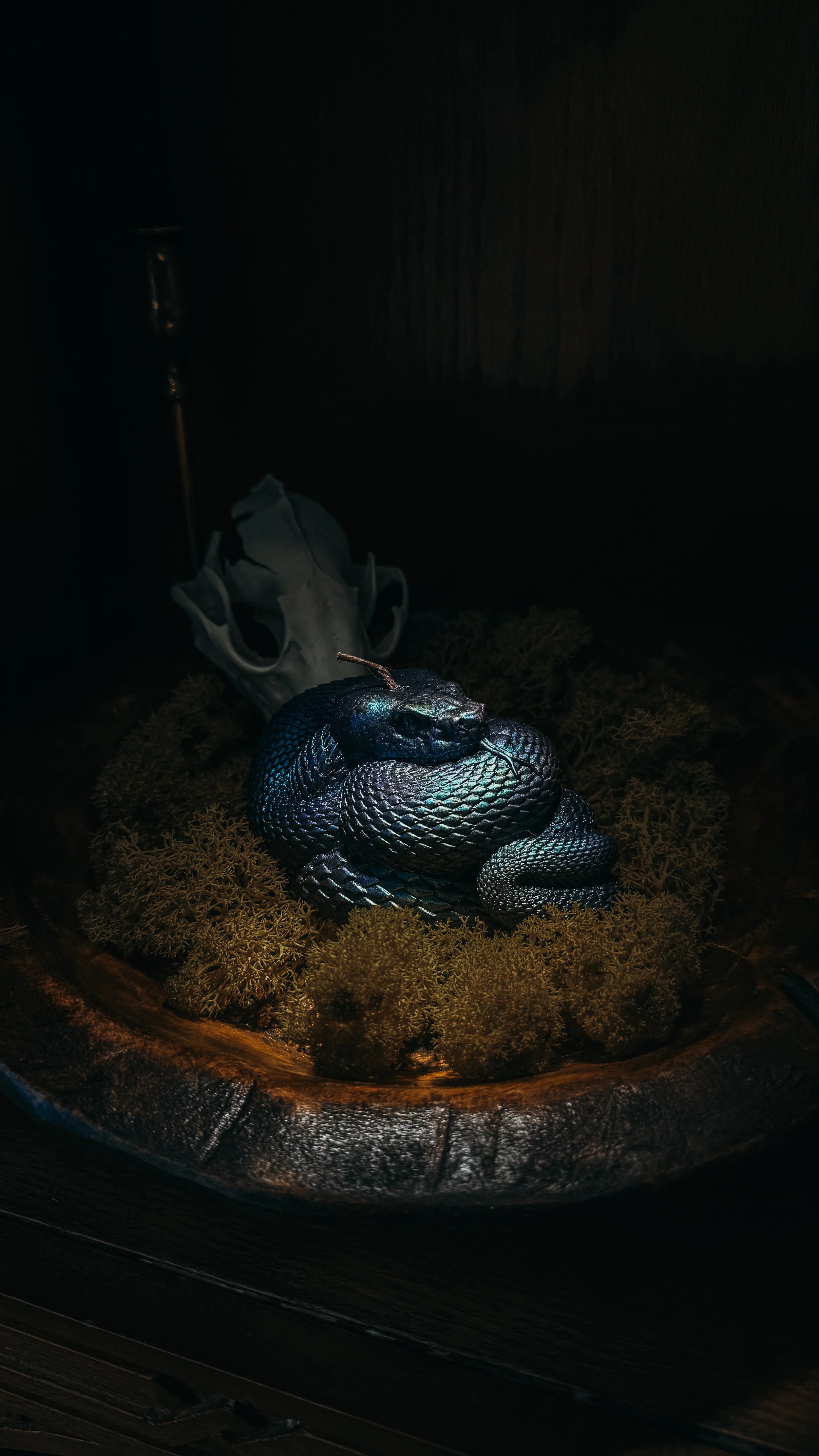 Rattlesnake Figure Candle with Purple Dusting