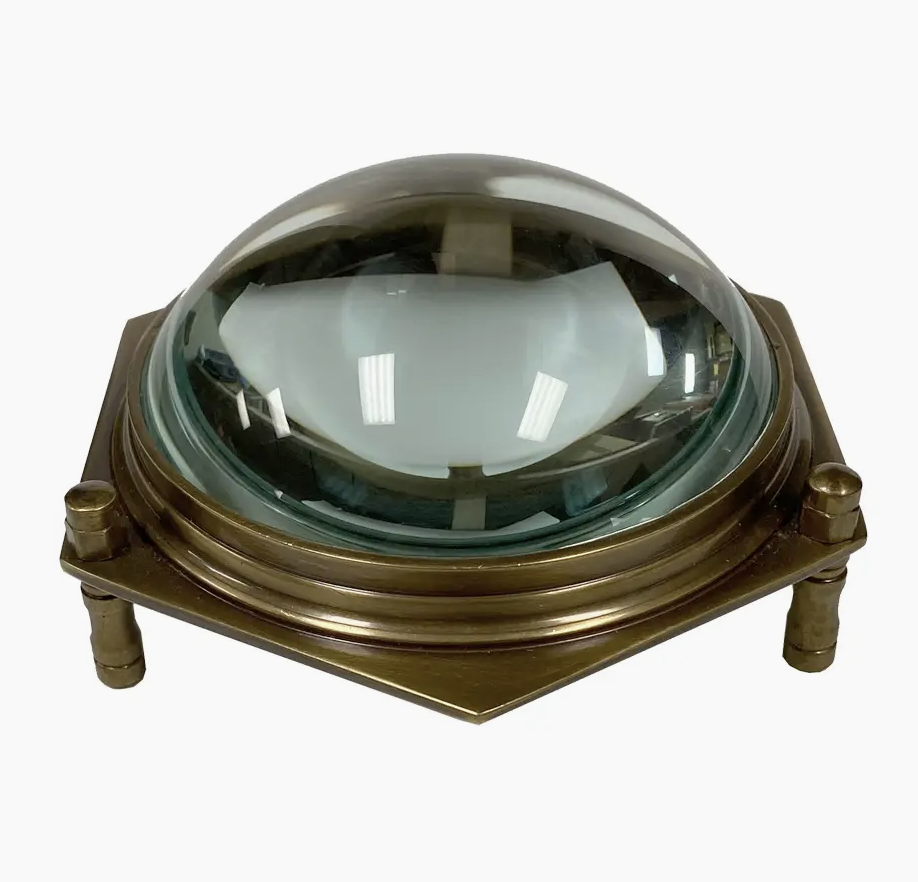 Antiqued Brass Hexagonal Dome Desk Magnifier