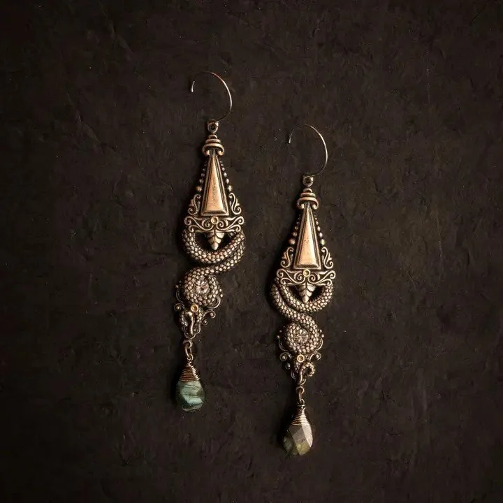 Down Coil: Tail Earrings with Labradorite