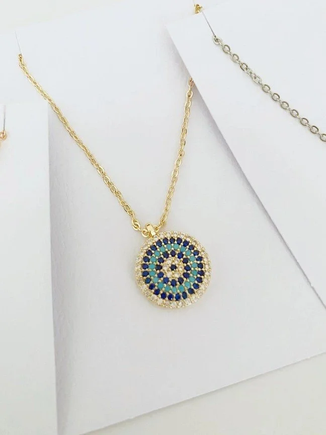 Gold-Plated Micro Turquoise and CZ Evil Eye Necklace