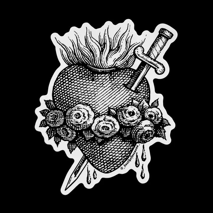 Sacred Heart Sword & Roses Sticker