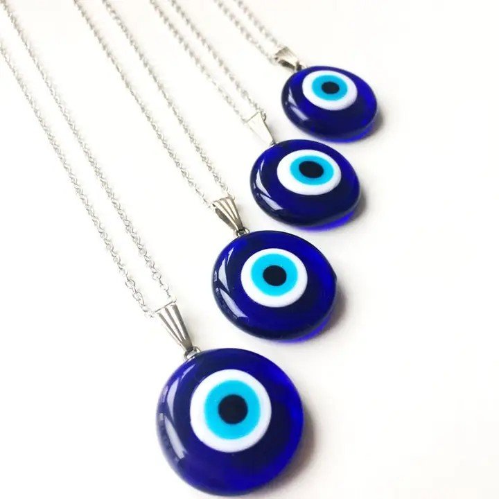 Silver Necklace with Greek Blue Glass Evil Eye.jpg