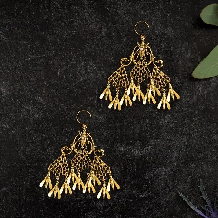 Screen Door Chandelier Earrings with Fire Opal