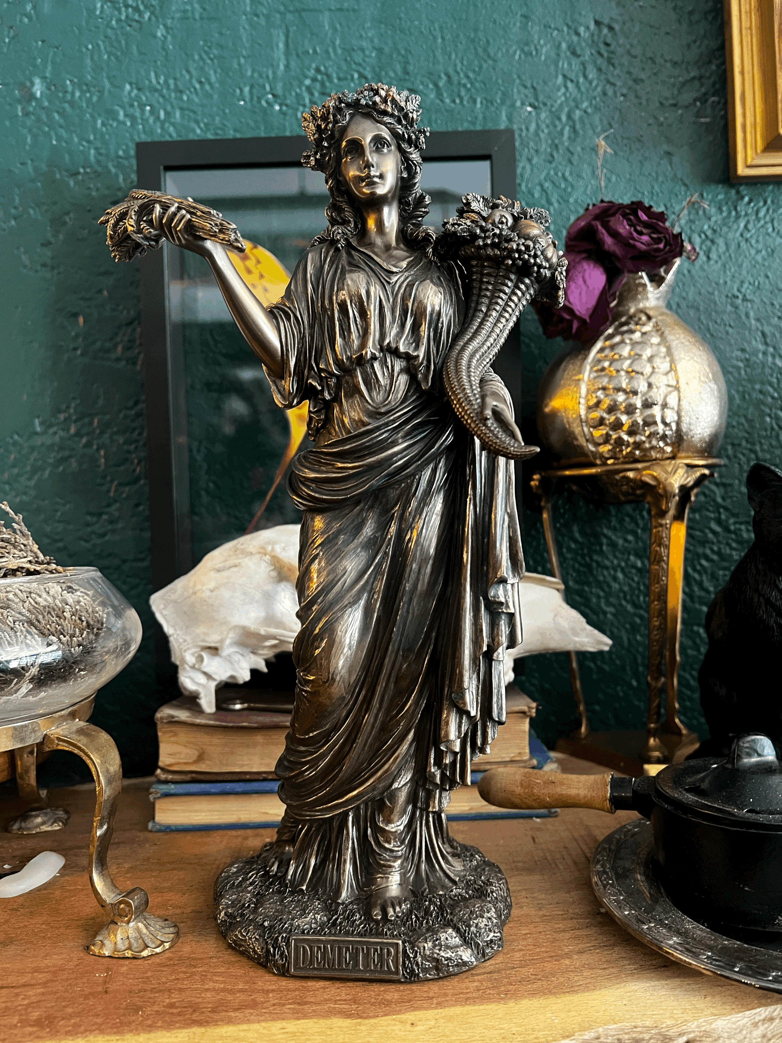 Demeter Greek Goddess Of Harvest Statue in Bronze Finish