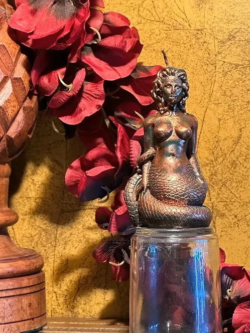 Medusa Figure Candle with Copper Dusting