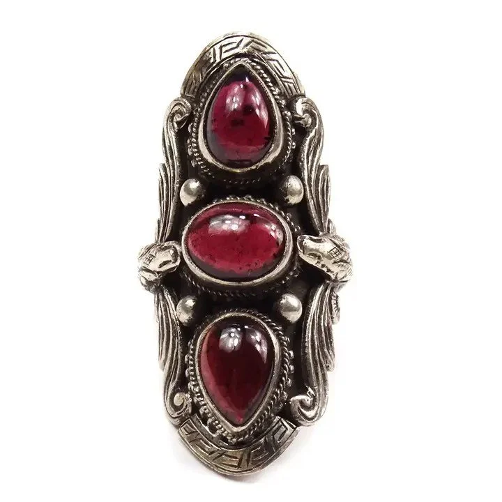 3-Stone Snake Ring with Garnet