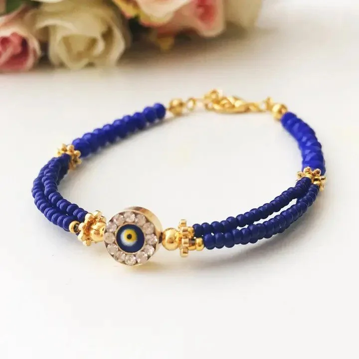 Blue Evil Eye Bracelet with Miyuki Beads