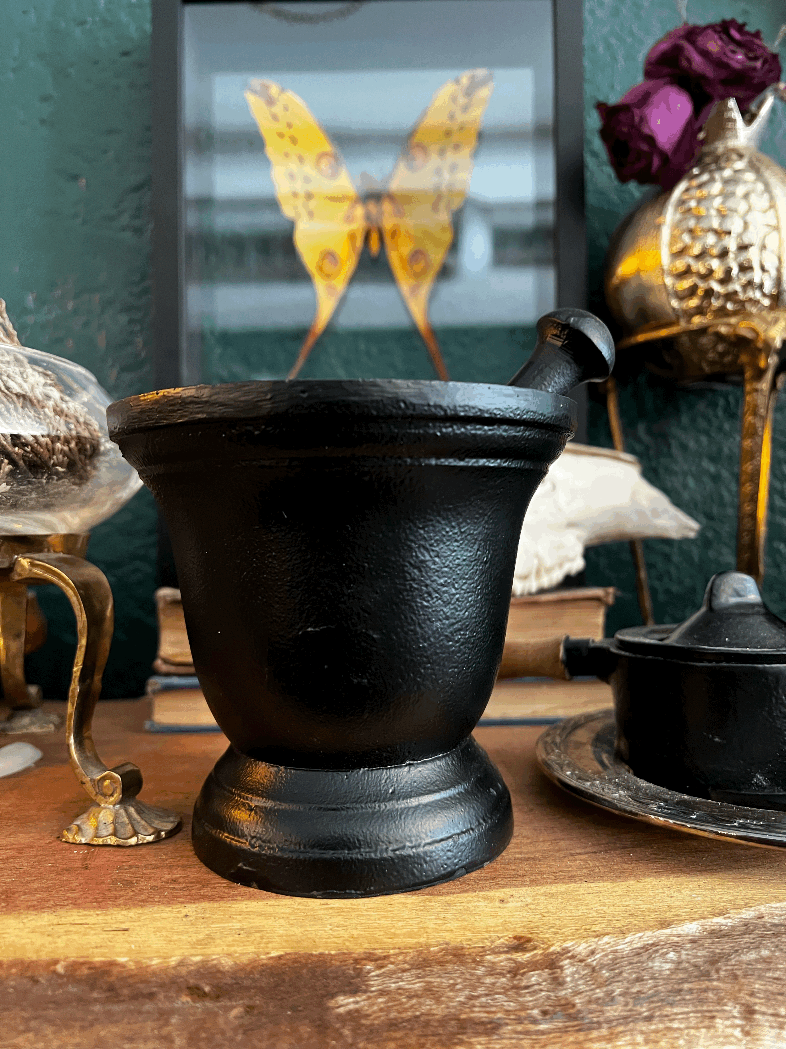 Cast Iron Mortar & Pestle Black Large