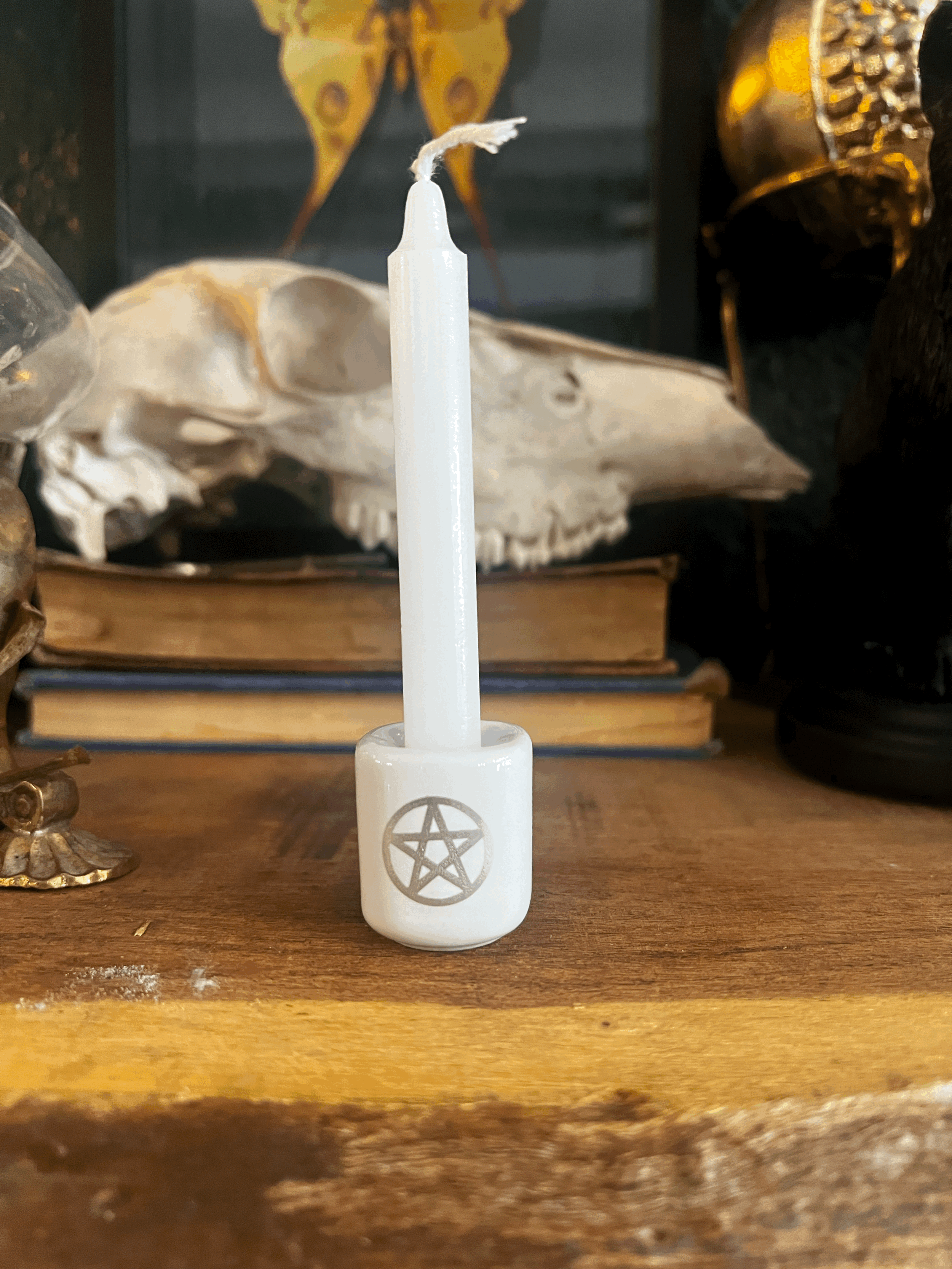 White Ceramic Silver Star Chime Candle Holder