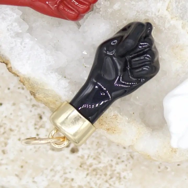 18K Gold Filled Enamel Figa Hand Pendant in Black