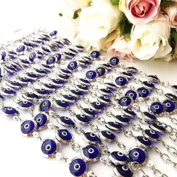 Sterling Silver Bracelet with Dark Blue Evil Eye Beads
