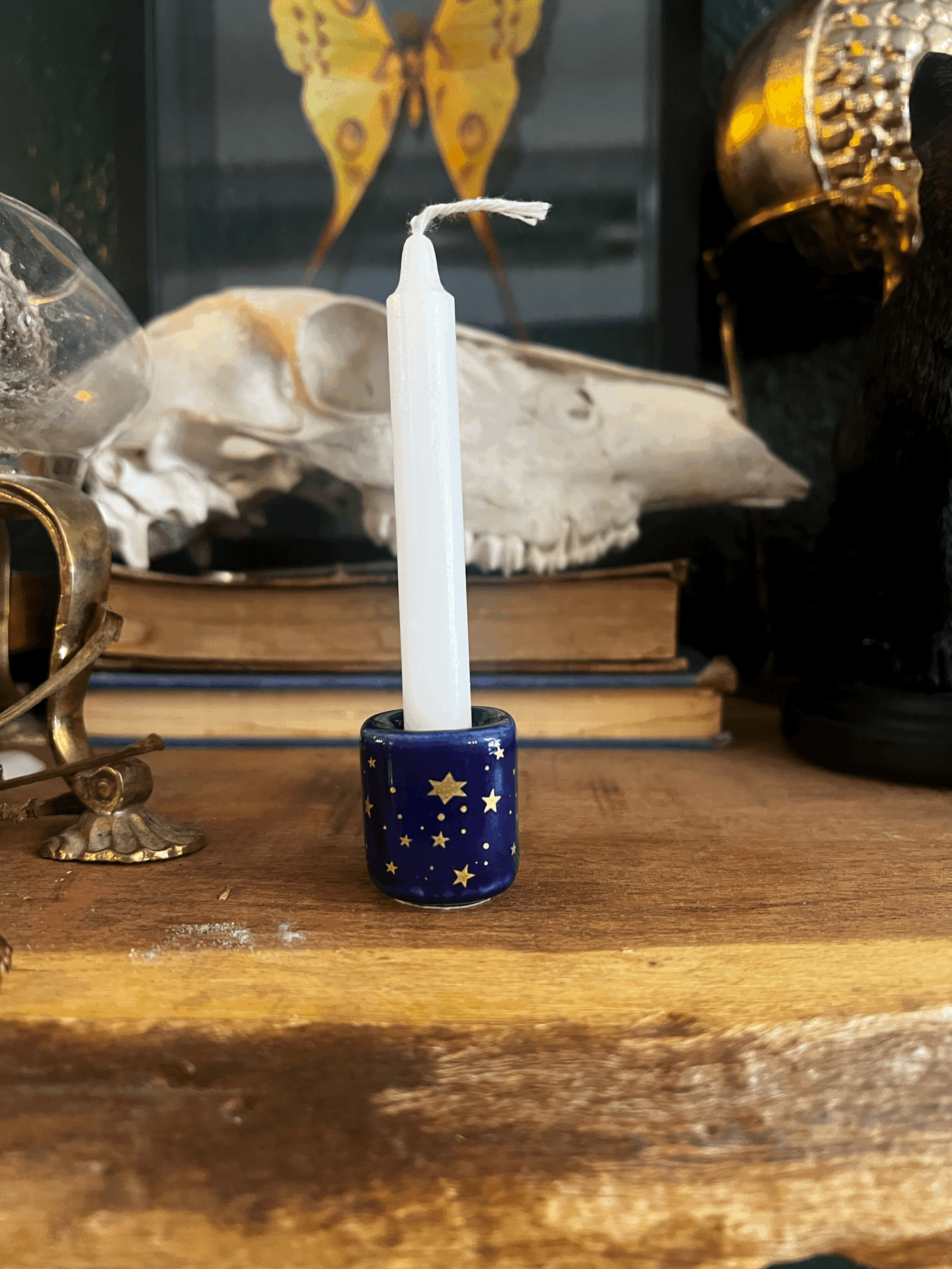 Blue Ceramic Gold Stars Chime Candle Holder