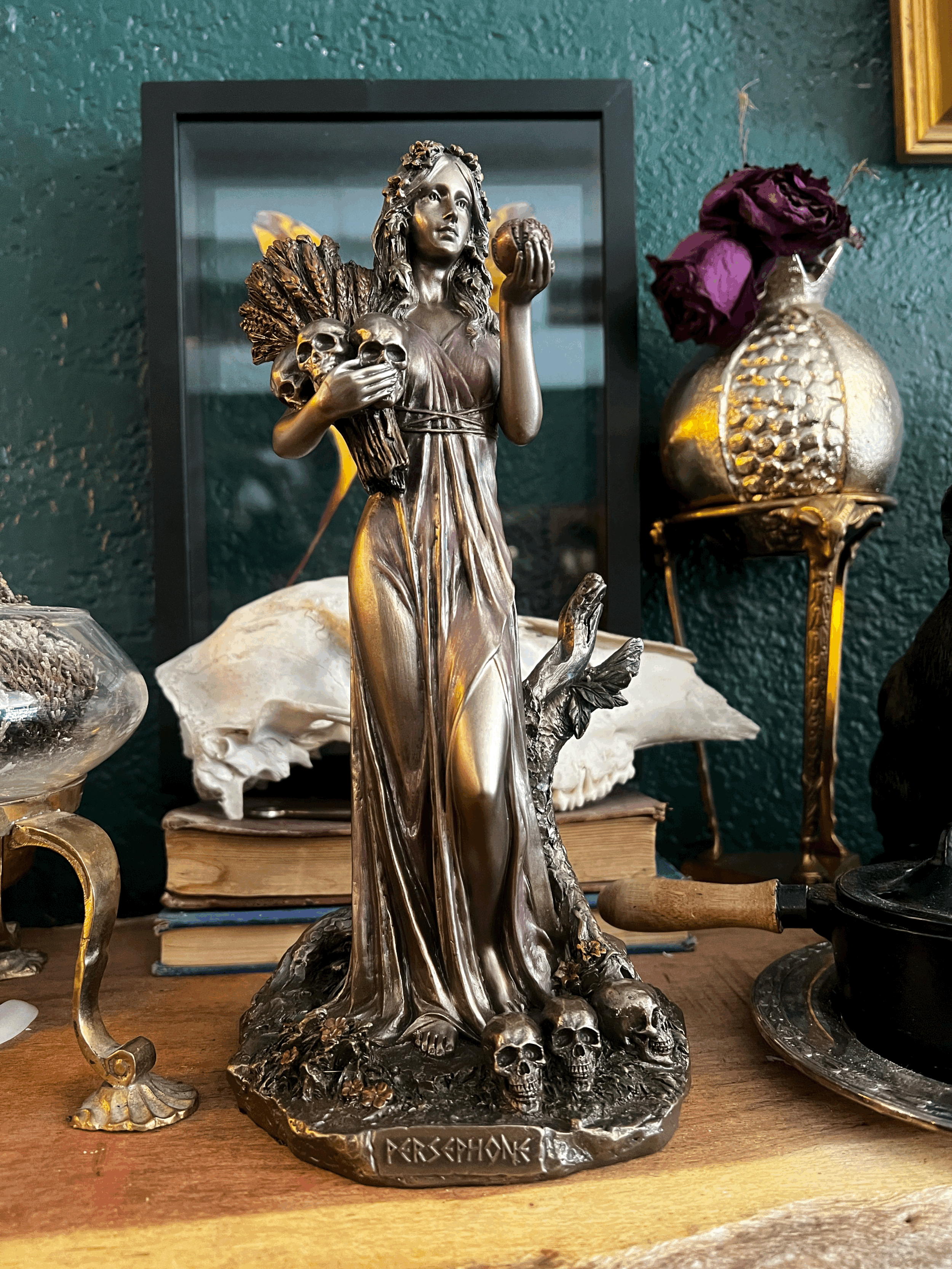 Persephone Greek Goddess Of Vegetation & The Underworld, Statue in Bronze Finish