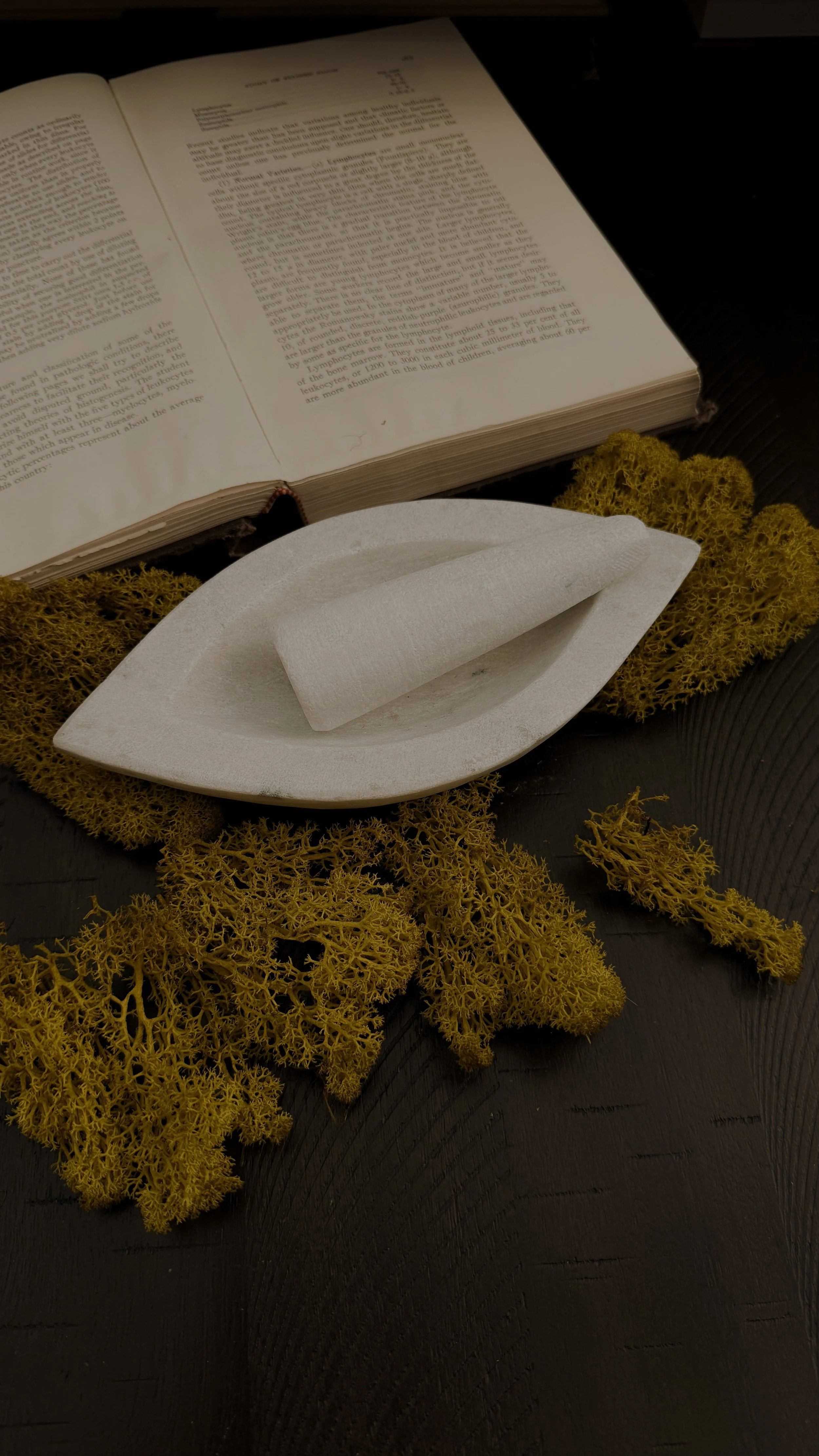 Boat Shaped White Marble Mortar & Pestle