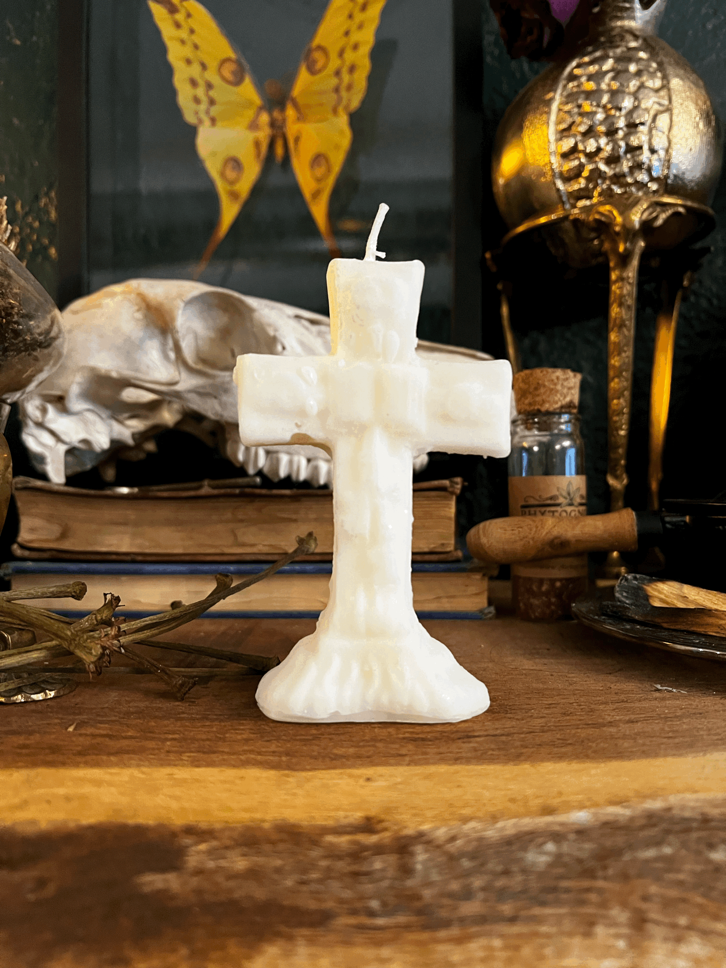 White Ritual Cross Candle