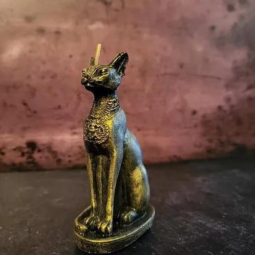 Bastet Figure Candle with Silver Dusting