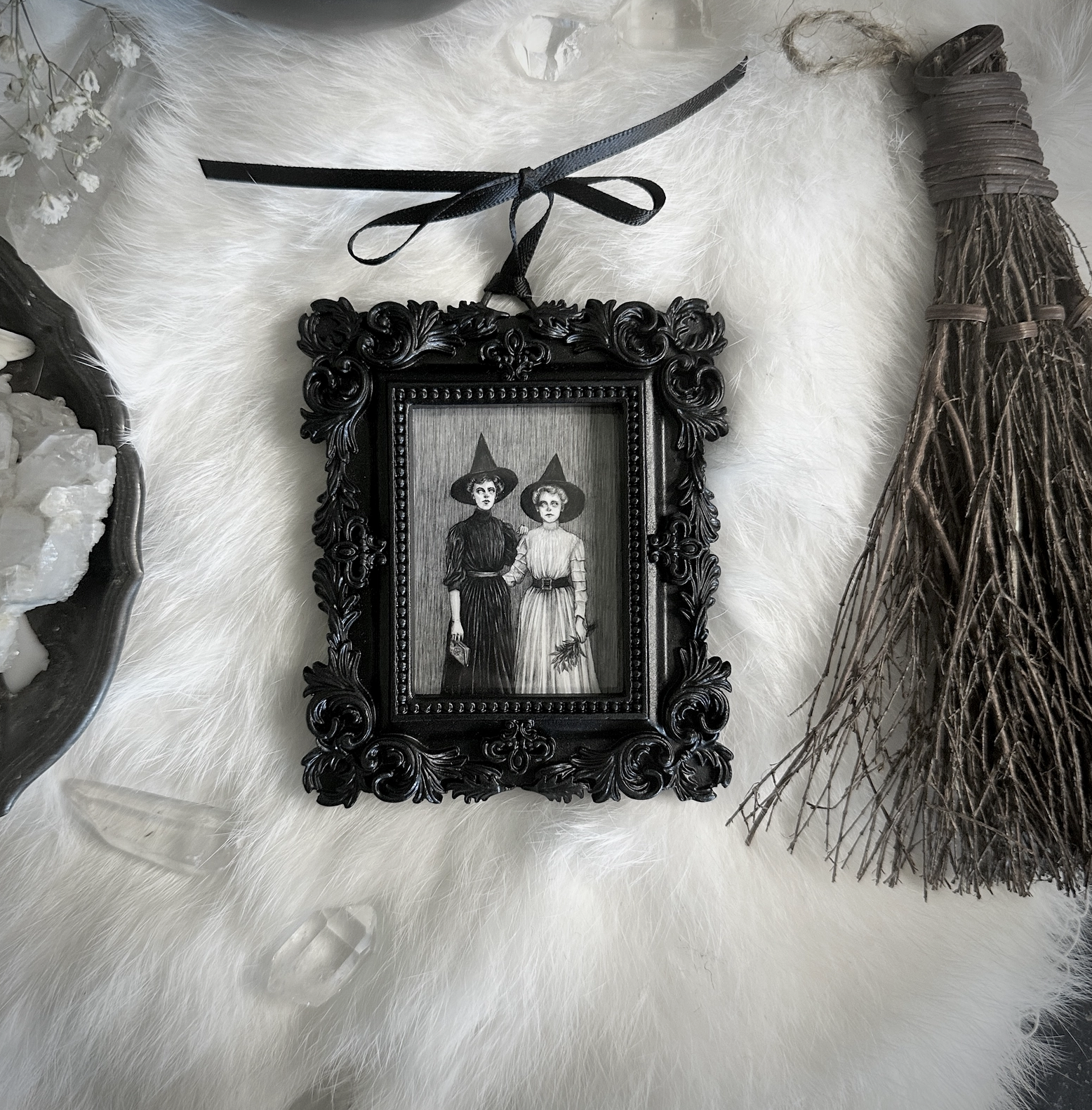 Sister Witches Mini Ornate Black Framed Art Print