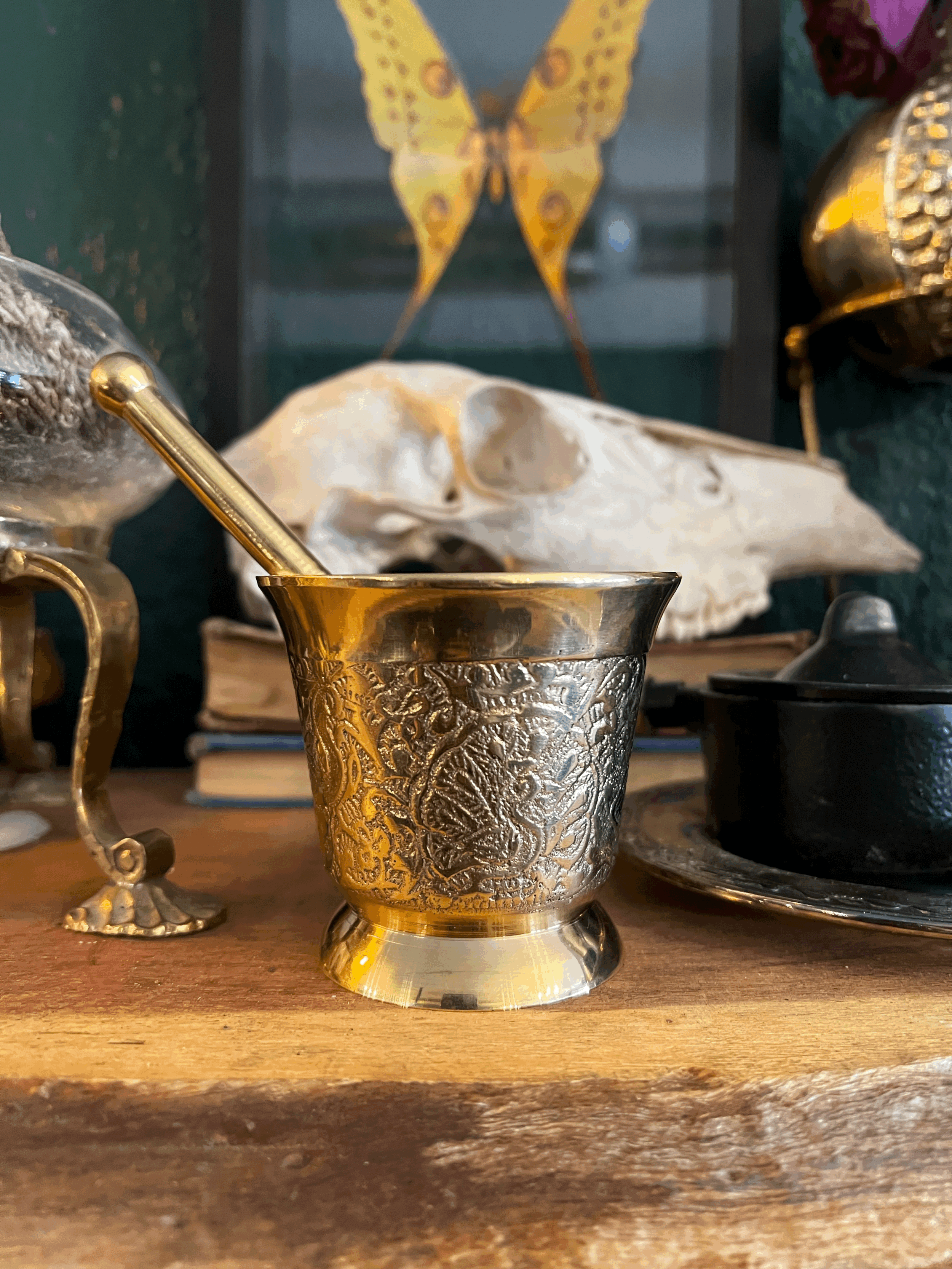 Brass Carved Mortar & Pestal