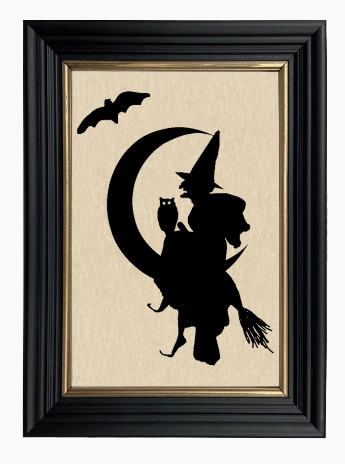 Witch Over Moon Vintage Paper Cut Vintage Silhouette